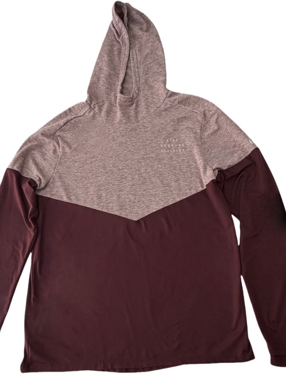 Nike Running Division Men's Hoodie Long Sleeve Maroon Gray Chevron Medium - Picture 2 of 9